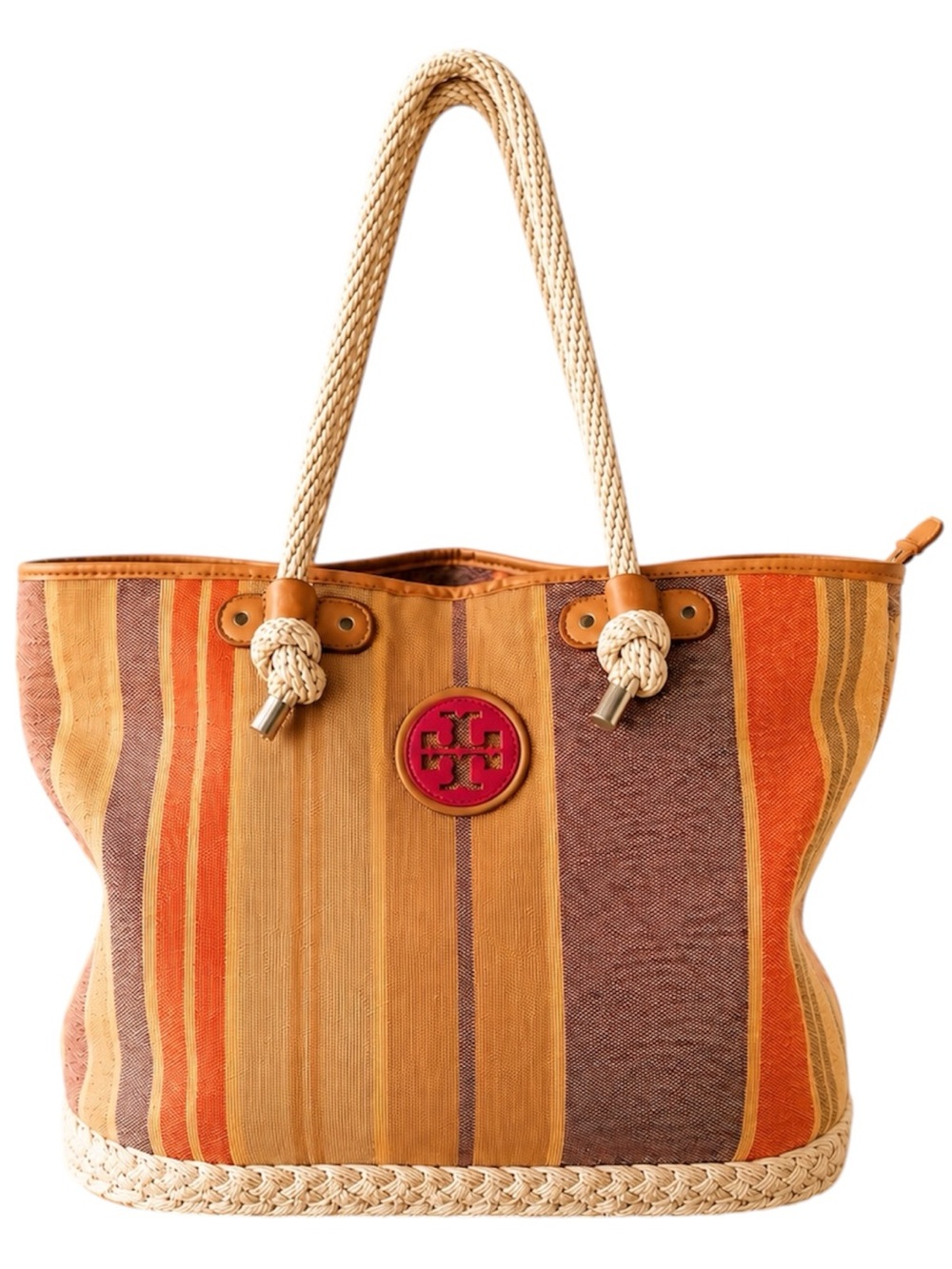 Tory Burch Striped Canvas Tote Bag Rope Handle Beach Shopper Large Boho Coastal